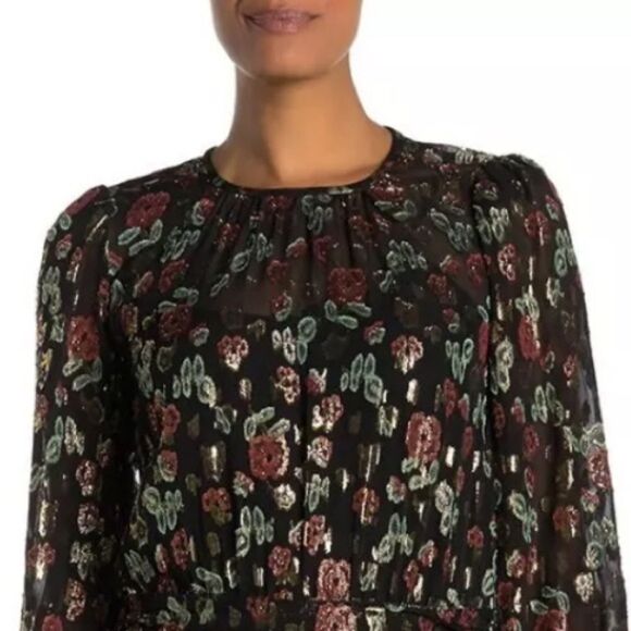 NWT VERONICA BEARD Black Gold Metallic Foil ROBIN Silk Ruched Mini Dress Size 2 - Picture 3 of 15